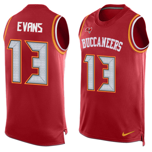 Men's Limited Mike Evans Nike Jersey Red - #13 Player Name & Number Tank Top NFL Tampa Bay Buccaneers